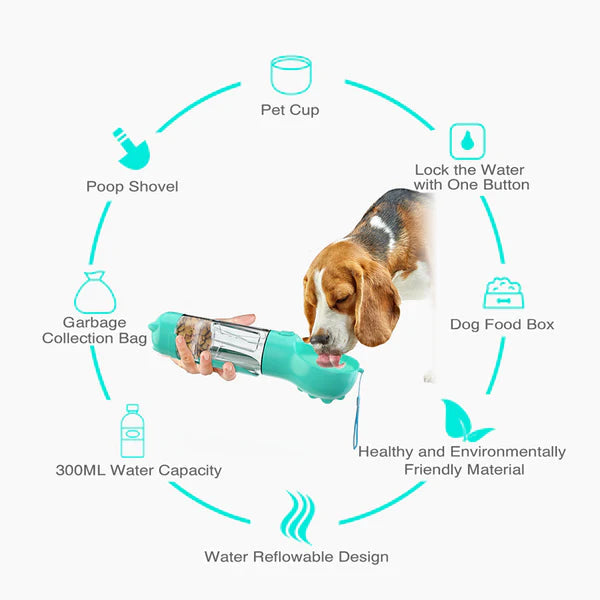 Portable 5 in 1 Pet Water Bottle Feeder Bowl Garbage Bag