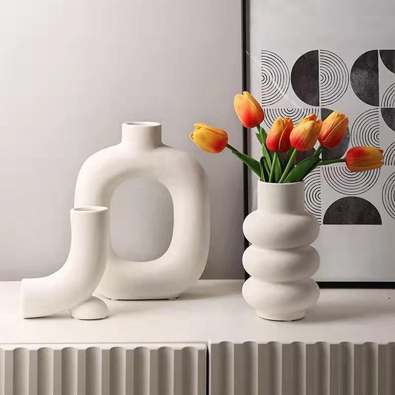 Nordic Ceramic Vase Beige Plant Pot Home Decor-HA01824