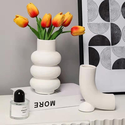 Nordic Ceramic Vase Beige Plant Pot Home Decor-HA01824